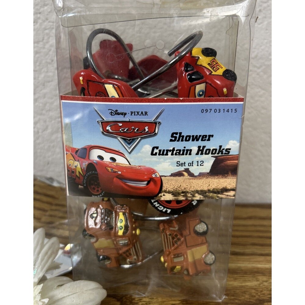 Disney Pixar Cars Shower Curtain Hooks 12 Pack McQueen Mater Tires NEW